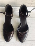 CCC ciemnobrązowe sandały skórzane szpilki 36