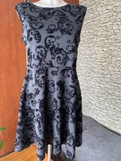 SUKIENKA MIDI WESELE styl VERSACE SZARA W CZARNY 