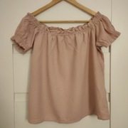 Lniana dziewczęca subtelna bluzka bardotka boho pudrowy róż 38