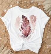 Bluzka top shirt okrągły dekolt piórko r. L luźna wygodna bawełna