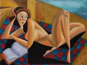 Obraz olejny art deco kubizm "A w mojej głowie jesień'' A.Groński BCM