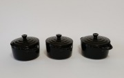 3x Kokilka ceramiczna z pokrywką 10 cm czarna –garnek żaroodporny NOWE