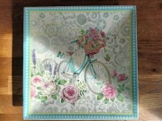 Talerz, obrazek do powieszenia. Miętowy rower, motywy kwiatowe.