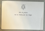 Karta Belgia A6 – herb, napis „Met de groeten Van de ambassade van België