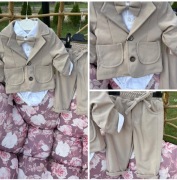 Nowe eleganckie garnitury niemowlęce 74, 86  beżowe 