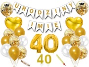 Zestaw dekoracji na 40 urodziny baner + imię jubilata balony