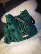 Piękna zielona torebka typu worek Handmade