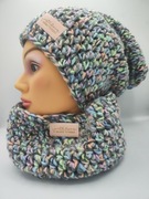 Komplet jesienny zimowy beanie komin Smerfetka czapka i szalik