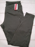 Legginsy sportowe water resistant khaki ocieplane kieszeń zamek XL