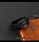 Męska skórzana bransoletka Pleciona stal