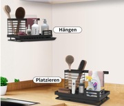 Organizer do Zlewu Z Ociekaczem z Tacką Metalowy Czarny Kuchni Łazienki