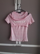 Bluzka z krótkim rękawem koszulka t-shirt damski r XS S różowa vintage