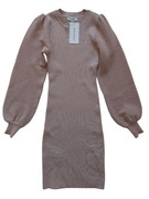 Sukienka ze złotą nitką – ciepły beż – Bisou’s Project – rozmiar S/M