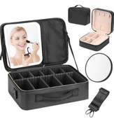 Kuferek, walizka na kosmetyki, biżuterię z lusterkiem podświetlanym 