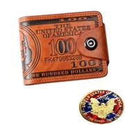 Skórzany portfel męski USD z monetą pamiątkową USA + upominek gratis