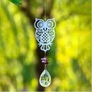 Łapacz słońca metalowa sowa z pryzmatem.