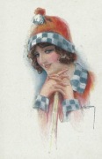 Portret dziewczyny 1930 vintage retro lata 30 kobieta czapka zima pocztówka