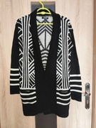 132 Czarno biały długi sweter kardigan rozmiar XS/S/M