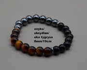 Bransoletka onyks, obsydian i oko tygrysa 8 mm/19 cm