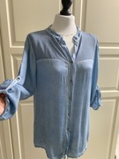 Błękitna koszula damska 100% wiskoza podwijany rękaw 3/4 capsule wardrobe