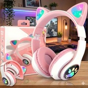 SŁUCHAWKI KOCIE USZY DLA DZIECI BEZPRZEWODOWE BLUETOOTH LED RGB USZY KOTA