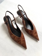 ZARA brązowe czółenka szpilki szpic efekt postarzenia skóra eko NOWE 40