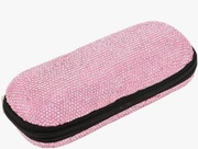 Różowe etui na okulary z cyrkoniami – twarde, zamek