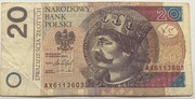 Banknot 20 zł  2016 rok unikat AX 6113603
