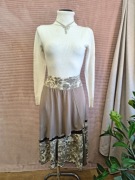 Asymetryczna spódnica beżowa z wiskozy szeroki pas r. 50/52