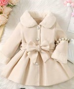 Elegancki płaszczyk dla dziewczynki kołnierzyk futerko 2 -3 lata.