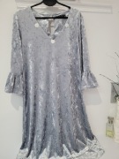 Nowa srebrna welurowa sukienka Vintage Style rozmiar M/L