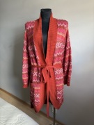 Gudrun Sjoden długi kolorowy sweter płaszcz wełniany z wetną XL XXL 42 44