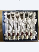 6 deserowych widelczyków porcelanowa rączka firmy Veroni.