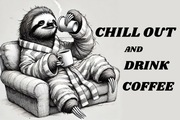 Magnes chill out and drink coffee leniwiec z leniwcem na lodówkę kawa