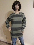 BERGANS damska bluzka w paski zielona khaki 100% wełna merino _ L