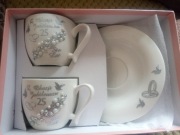 ZESTAW JUBILEUSZOWY 25 LAT, 2 szt biafiliżanki z podstawkami