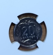 III RP 20 groszy 1990 NGC MS 66