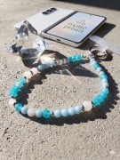 Biżuteryjna smycz do telefonu Agat morski, Jadeit i fluo koral,Mattè Prism