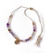 Delikatna bransoletka regulowana jedwab kamienie naturalne złota zawieszka