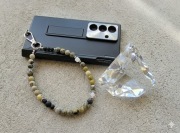 Biżuteryjna smycz do telefonu Żółty Turkus, Lawa i Jadeit, Mattè Prism