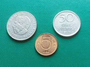 SZWECJA - Zestaw 3 różnych monet 5 50 Ore 1 Korona z 19721973 y40
