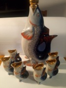 Karafka + 6 kieliszków ryba PRL