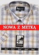 Koszula męska biała w kratkę na krótki rękaw kołnierzyk 40/41