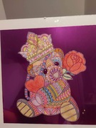 Ręcznie malowany miś, obraz , antyrama . 