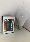 Żarówka LED RGB 7W E27 z pilotem, 16 kolorów, jasność, tryby świecenia