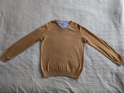 Brązowy camel elegancki bawełniany sweter w serek Fynch-Hatton S