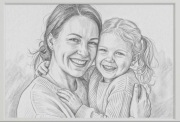 Portret ołówkiem na zamówienie ze zdjęcia mama z córką, rysunek, prezent