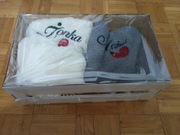 prezent na walentyki - piękny zestaw ręczników w skrzynce – Mężuś i Żonka !