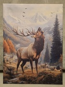 Piękny obraz myśliwski JELEŃ BYK Rykowisko. Polowanie. 30x40cm. Nowy