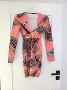 boohoo rozowa pomaranczowa koralowa krotka mini sukienka 36 S panterka